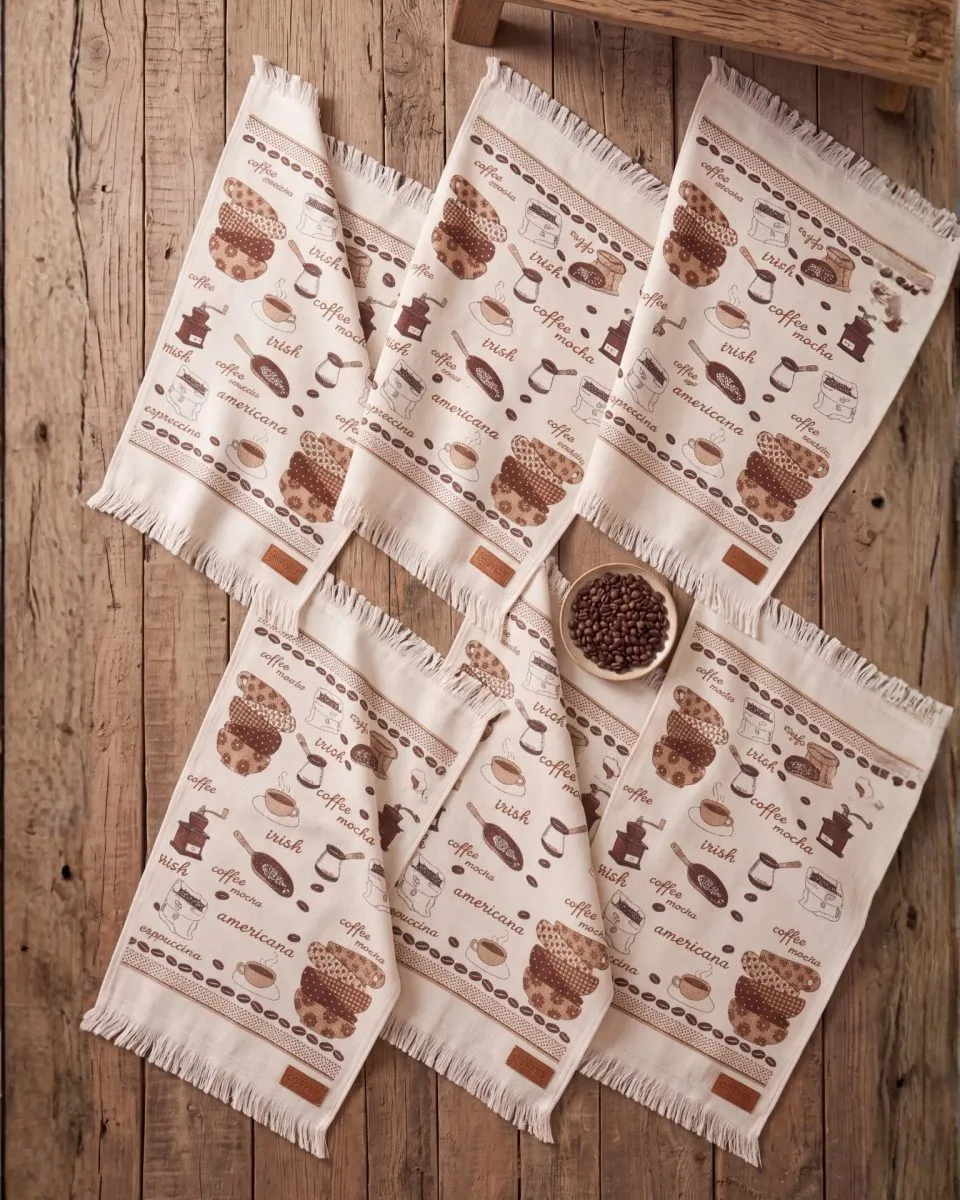 Coffee 6'lı Pamuk Kadife Mutfak Havlusu Seti – 45×65 cm Krem küçük görsel 3