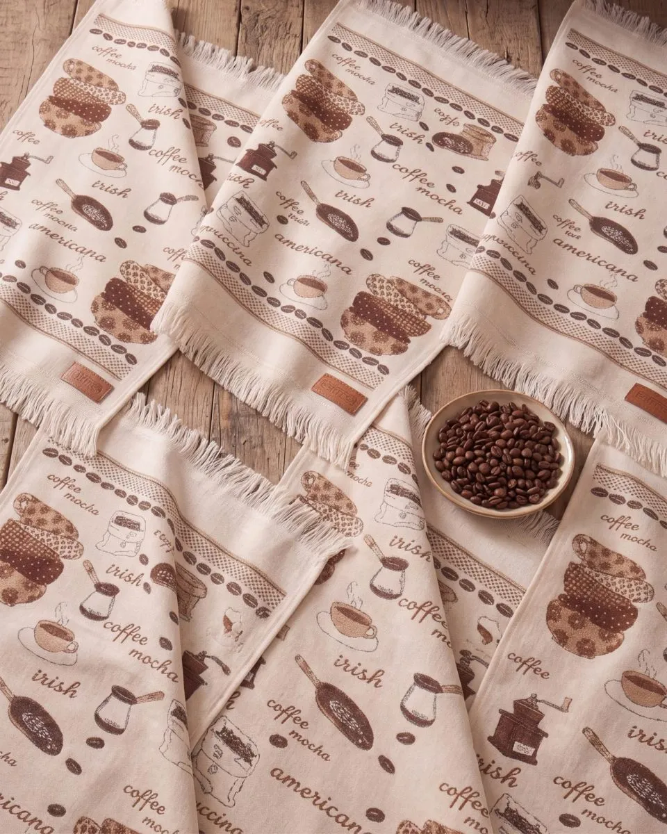 Coffee 6'lı Pamuk Kadife Mutfak Havlusu Seti – 45×65 cm Krem küçük görsel 4