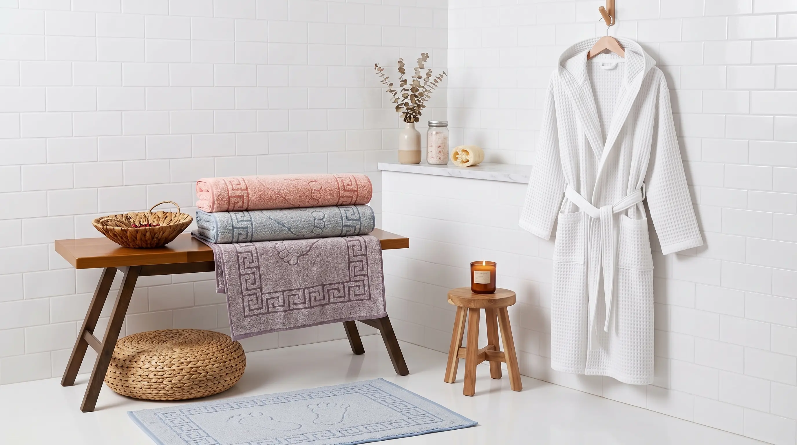 Jakarlı & Waffle Dokulu Banyo Havluları