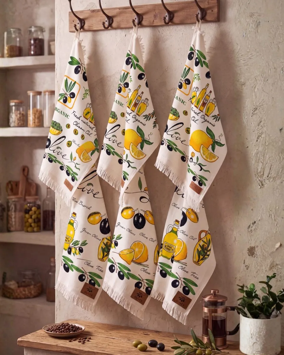 Olive 6'lı Pamuk Kadife Mutfak Havlusu Seti – 45×65 cm Krem küçük görsel 2