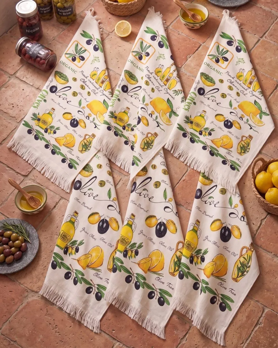 Olive 6'lı Pamuk Kadife Mutfak Havlusu Seti – 45×65 cm Krem küçük görsel 3